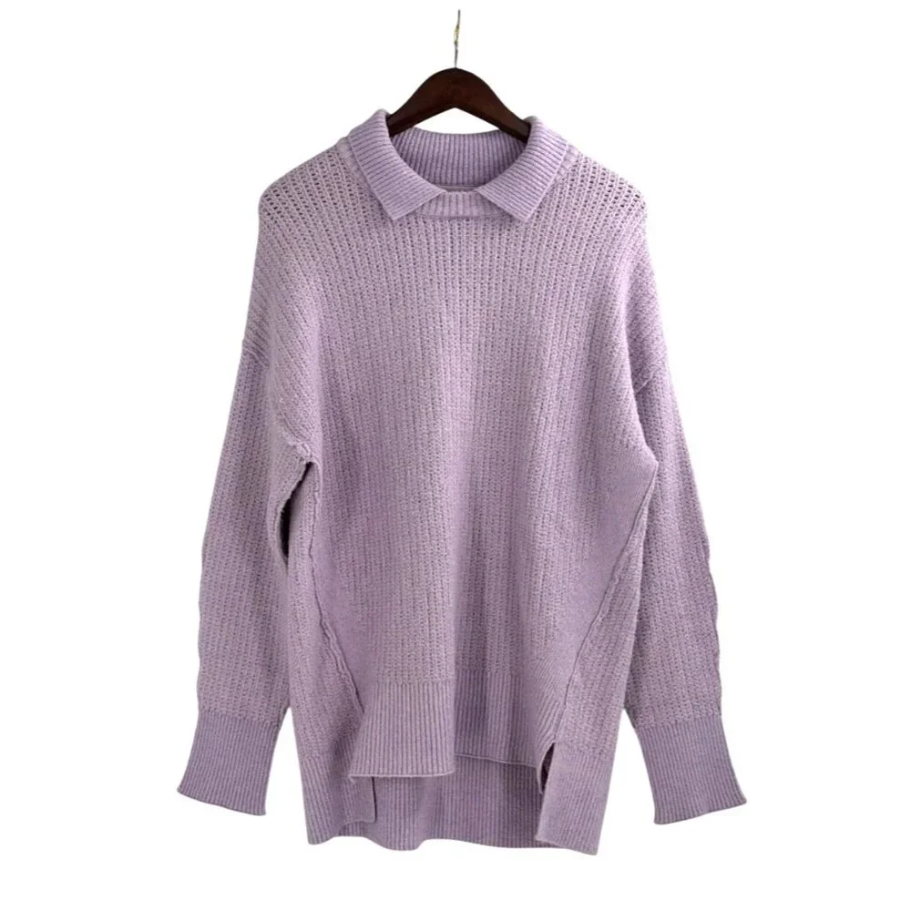 Free People Pony Up Pullover Sweater Lavender Collared Light Academia Knit - Picture 2 of 6